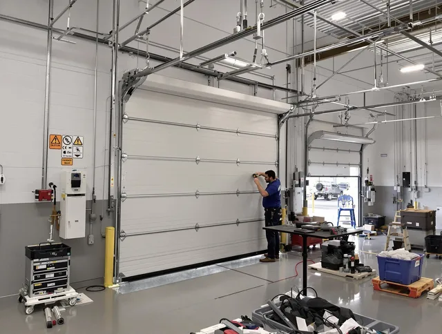 Commercial garage door repair being performed by Garfield Heights Garage Door Repair expert in Garfield Heights
