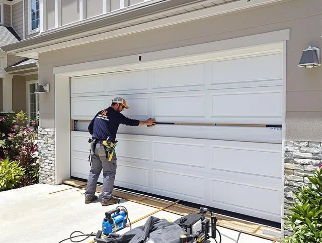 Garfield Heights Garage Door Repair team performing complete garage door replacement at Garfield Heights residence