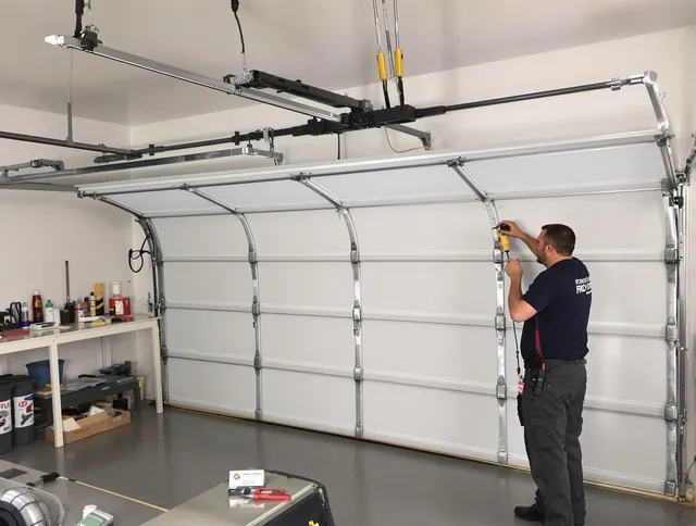 Garfield Heights Garage Door Repair certified technician performing overhead door system repair in Garfield Heights