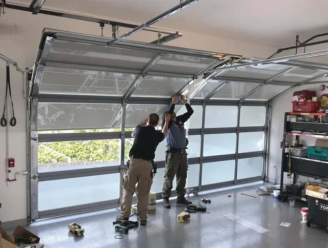 Garfield Heights Garage Door Repair expert performing precise panel replacement on Garfield Heights garage door
